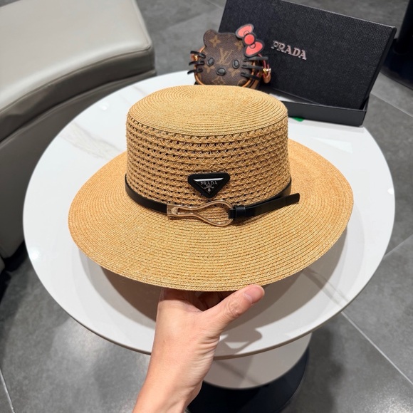Prada. Accessories - Prada Flat-Top Straw Hat, Head Circumference 57 cm